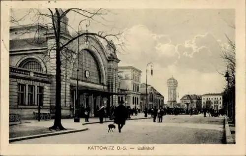 Ak Katowice Kattowitz Oberschlesien, Bahnhof