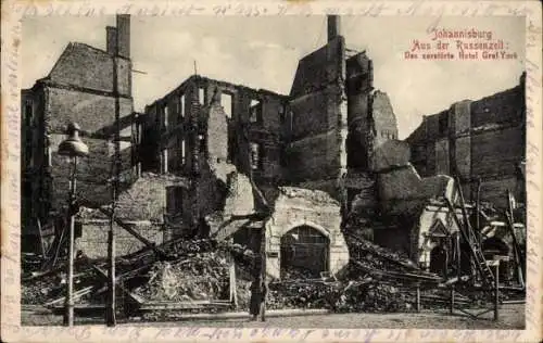 Ak Pisz Johannisburg Ostpreußen, Zerstörtes Hotel Graf York, I. WK