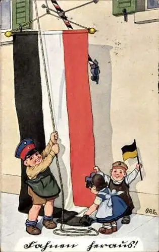 Ak Kinder hissen schwarz-weiß-rote Fahne, Propaganda, Kaiserreich