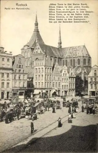 Ak Rostock in Mecklenburg Vorpommern, Markt mit Marienkirche, Apotheke