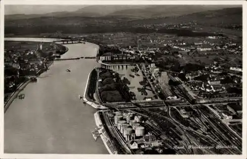 Ak Bâle Basel Stadt Schweiz, Kleinhüninger Rheinhafen, Fliegeraufnahme