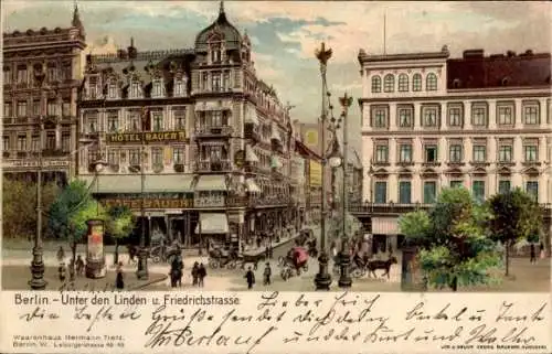 Ak Berlin Mitte, Unter den Linden, Friedrichstraße, Litfaßsäule