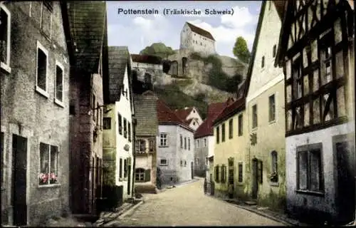 Ak Pottenstein fränkische Schweiz, Blick in die Straße, Burg