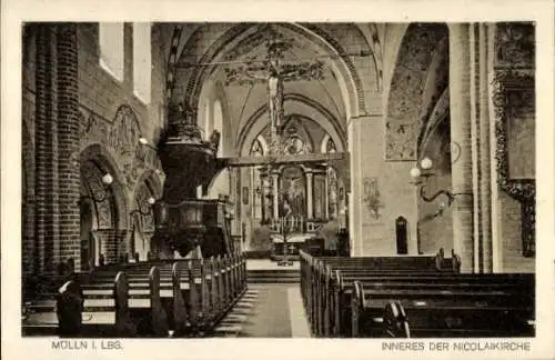 Ak Mölln Lauenburg, Inneres der Nicolaikirche, Altarraum, Backsteingotik