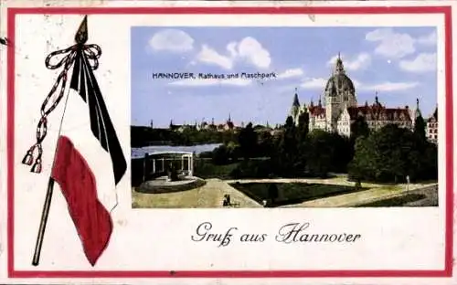 Passepartout Ak Hannover in Niedersachsen, Rathaus und Maschpark