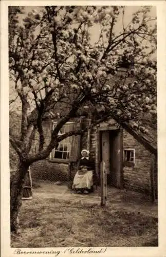 Ak Gelderland, Bauernhaus, Frau in Tracht