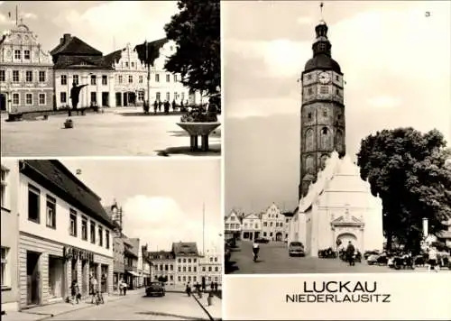 Ak Luckau in der Niederlausitz, Marktplatz mit Karl-Liebknecht-Denkmal, Hauptstraße, Am Markt