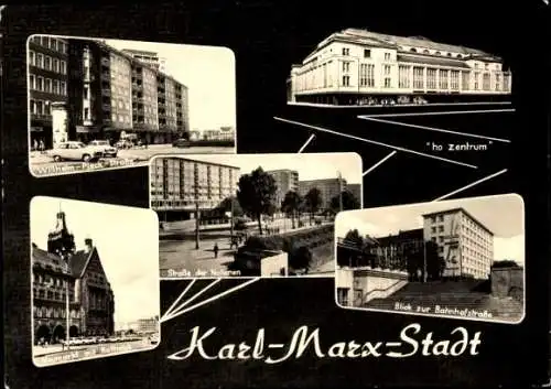 Ak Karl Marx Stadt Chemnitz in Sachsen, Straße der Nationen, Wilhelm-Pieck-Straße, Neumarkt, Rathaus