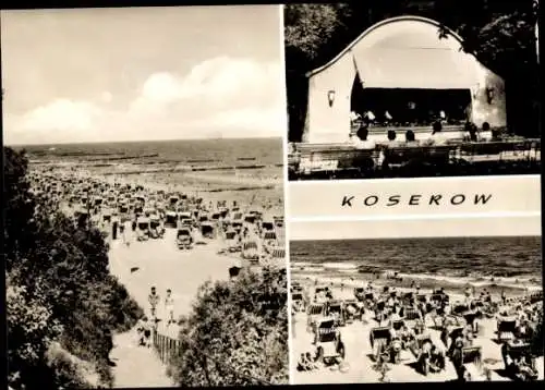 Ak Ostseebad Koserow auf Usedom, Strand, Bühne, Strandkörbe