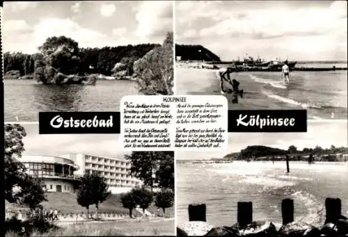 Ak Ostseebad Kölpinsee auf Usedom, Gedicht, Strand, FDGB-Ferienheim Kölpinhöh