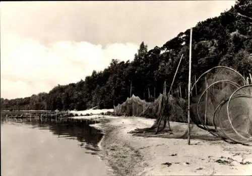 Ak Kamminke auf Usedom, Steilküste, Fischernetz