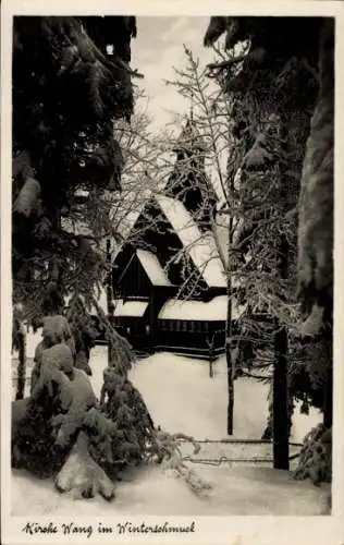 Ak Karpacz Górny Brückenberg Krummhübel Riesengebirge Schlesien, Kirche Wang, Winter