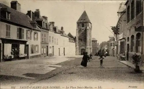 Ak Saint Valery sur Somme, Place Saint Martin, Kirche