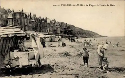 Ak Villers sur Mer Calvados, Plage, Heure du Bain