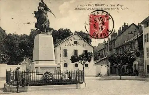 Ak Chambéry Savoie, Place Monge, Monument des Savoyards morts pour la Patrie