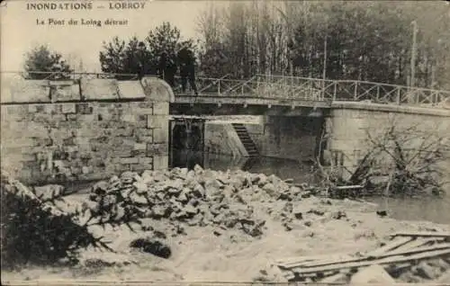 Ak Lorroy Seine et Marne, Überschwemmungen, Pont du Loing zerstört