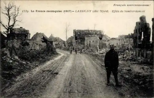 Ak Lassigny Oise, Trümmer nach Bombardierung 1917