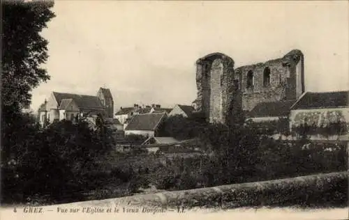 Ak Grez sur Loing Seine-et-Marne, Kirche, Alter Bergfried