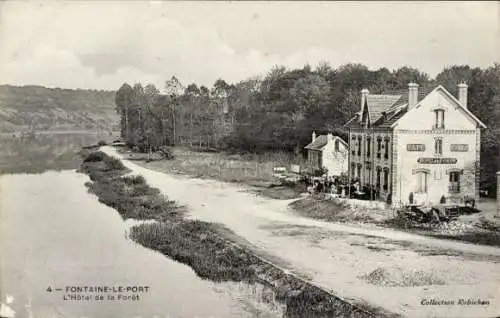 Ak Fontaine le Port Seine et Marne, Waldhotel, Fluss