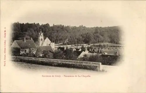 Ak Crécy en Brie Crécy la Chapelle Seine et Marne, Panorama der Kapelle