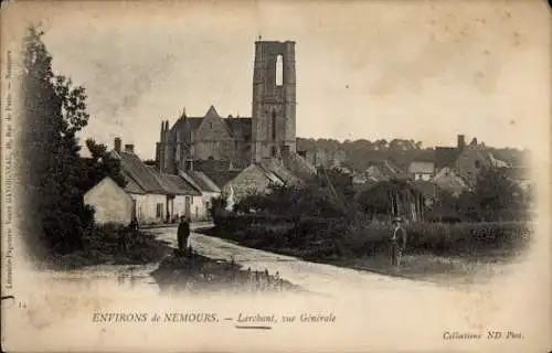 Ak Larchant Seine-et-Marne, Orteingang, Blick auf Ort, Turm