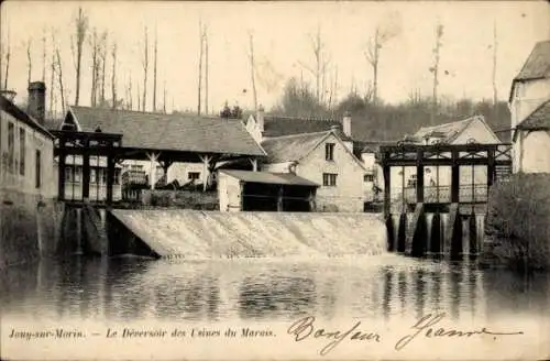 Ak Jouy sur Morin Seine et Marne, Überlaufrinne Usines du Marais