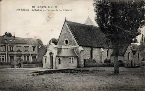 Ak Gretz Seine et Marne, Schulen, Kirche, Baum der Freiheit