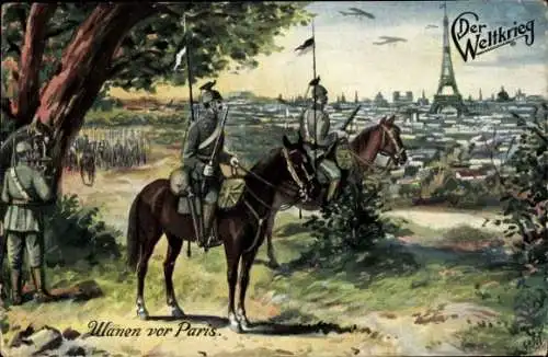 Ak Soldaten eines Ulanen-Regiments vor Paris, I. WK