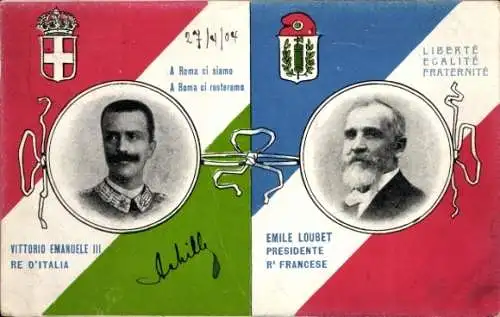 Ak König Viktor Emanuel III. von Italien, Präsident Emile Loubet