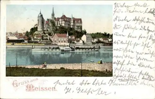 Ak Meißen in Sachsen, Flusspartie mit Blick auf die Stadt, Elbdampfer Bohemia