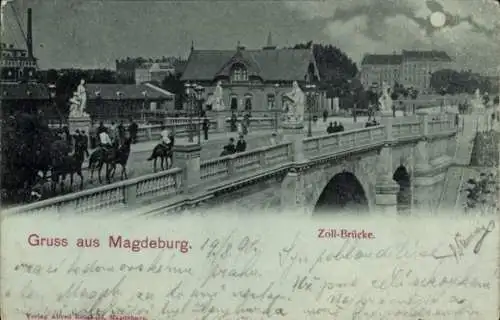 Ak Herrenkrug Magdeburg, Zollbrücke bei Nacht