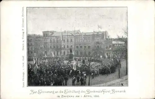 Ak Zwickau in Sachsen, Denkmal Fürst Bismarck, Enthüllung 1. April 1898