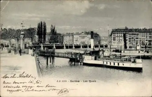 Ak Genève Genf Schweiz, Les Quais, Dampfer