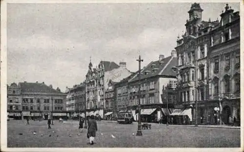 Ak Plzeň Pilsen Stadt, Platz, Straßenbahn