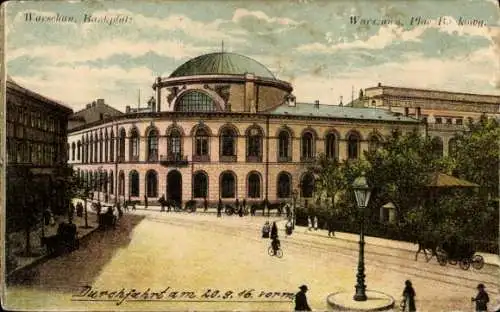 Litho Warszawa Warschau Polen, Blick auf den Bankplatz, Passanten