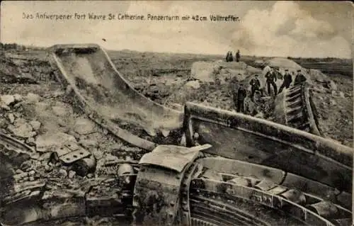 Ak Das Antwerpener Fort Wavre St. Catherine, Panzerturm mit 42cm Volltreffer, I WK