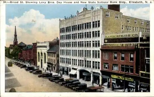 Ak Elizabeth New Jersey USA, Broad Street, Levy Bros. Dey House, National Bank