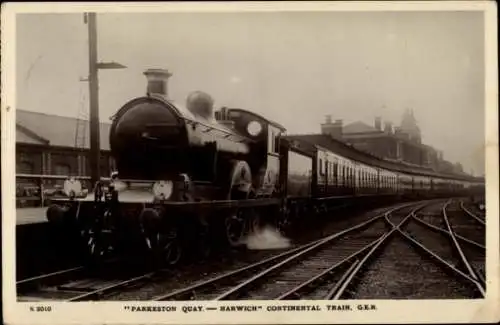 Ak Harwich Essex England, Britische Eisenbahn, Continental Train, Parkeston Quay