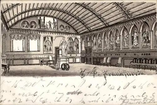 Litho Frankfurt Main, Blick in den Kaisersaal, Figur, Gemälde