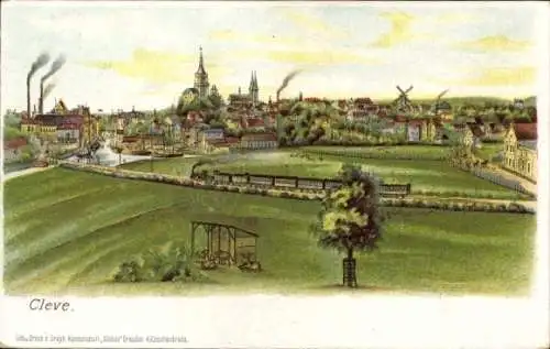 Litho Bad Cleve Kleve am Niederrhein, Panorama, Eisenbahn