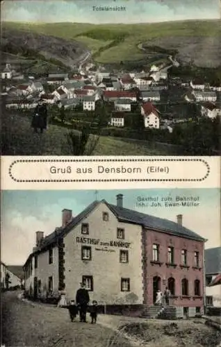 Ak Densborn in der Eifel, Gasthof zum Bahnhof, Totalansicht der Ortschaft