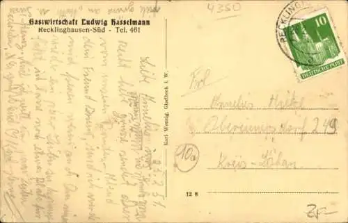 Ak Recklinghausen Süd, Gastwirtschaft Ludwig Hasselmann
