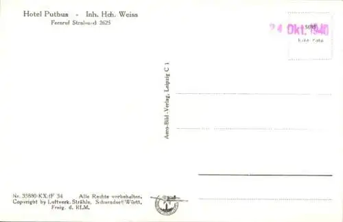 Ak Altefähr auf Rügen, Fliegeraufnahme, Kirche, Hotel Putbus