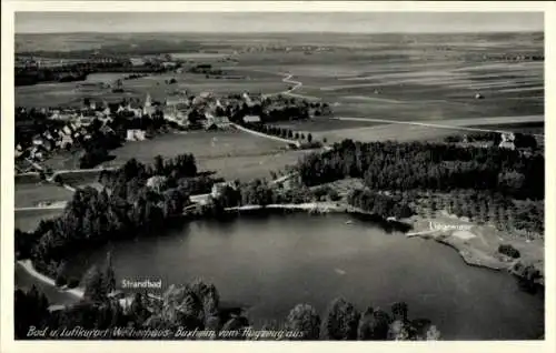 Ak Buxheim in Schwaben,, Fliegeraufnahme, Weiherhaus, Strandbad