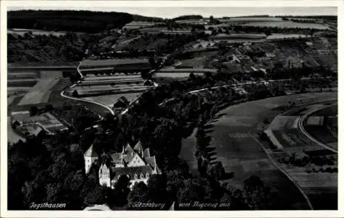 Ak Jagsthausen an der Jagst Württemberg, Fliegeraufnahme, Götzenburg