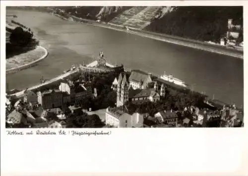 Ak Koblenz am Rhein, Deutsches Eck, Fliegeraufnahme