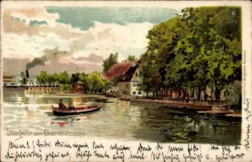 Künstler Litho Heinisch, Stegen Inning am Ammersee, Wasserpartie, Boot