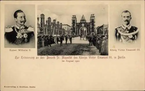 Ak Kaiser Wilhelm II., König Viktor Emanuel III., Besuch in Berlin 1902