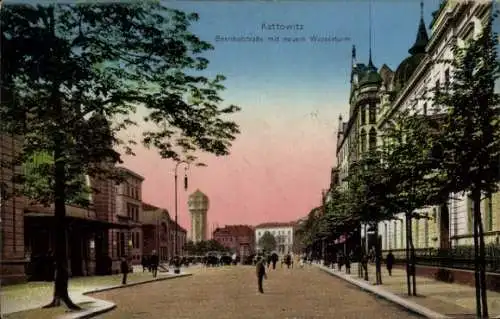 Ak Katowice Kattowitz Oberschlesien, Bahnhofstraße, Neuer Wasserturm