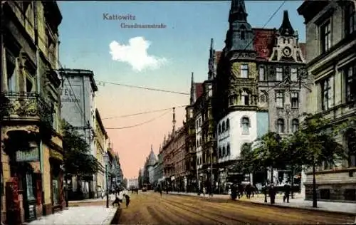 Ak Katowice Kattowitz Oberschlesien, Grundmannstraße